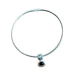 Sterling Silver Snake Chain Necklace with Black Onyx Pendant, Two Tone, Classic